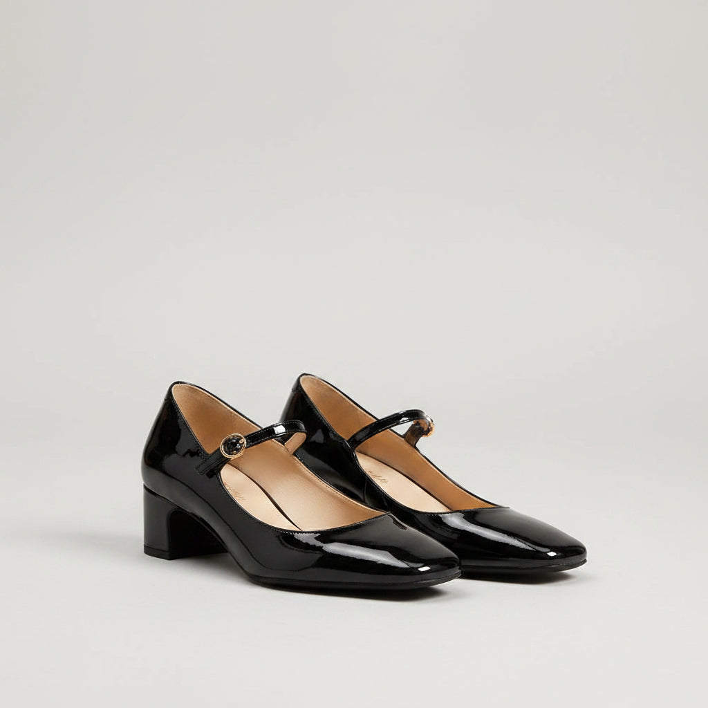 Burgundy bright leather strap square toe shoes for women..........