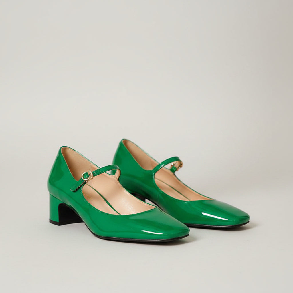 Burgundy bright leather strap square toe shoes for women........