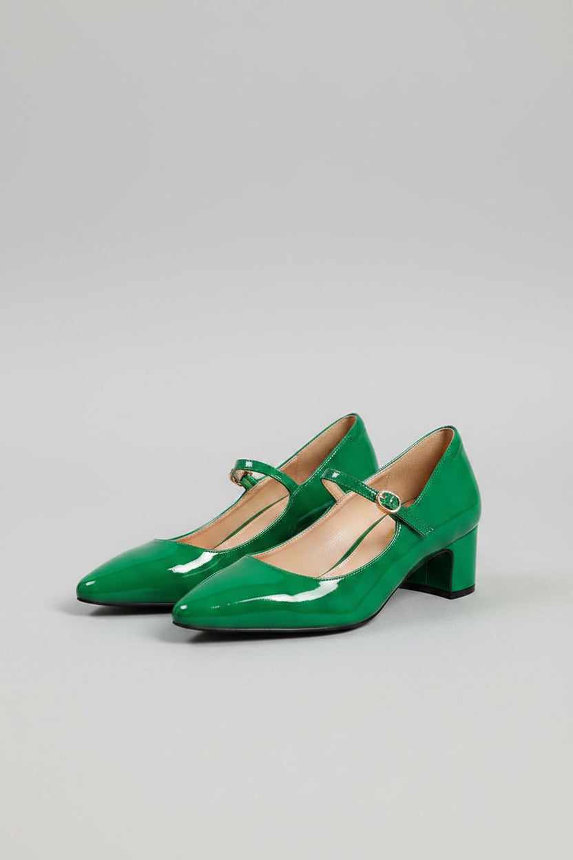 Burgundy bright leather strap square toe shoes for women.......